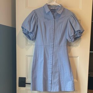 THML Sky Blue Button-Up Puff Sleeves Dress